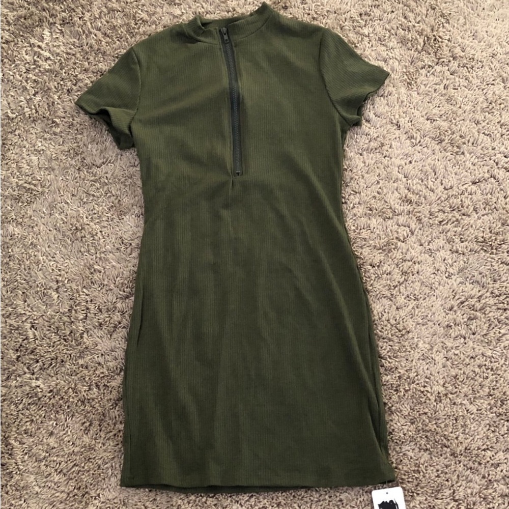 Olive Green Ribbed Dress